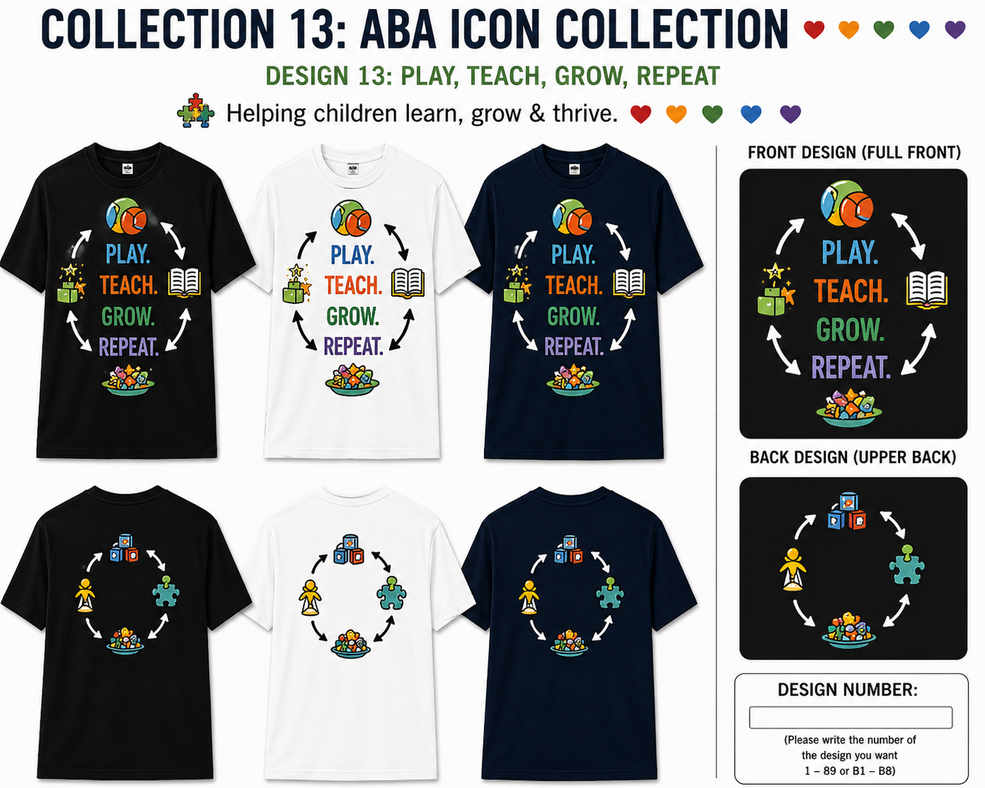 ABA Play, Teach, Grow, Repeat Shirt – Autism Awareness Tee | BCBA, RBT, ABA Therapist, Teacher & Special Education Shirt