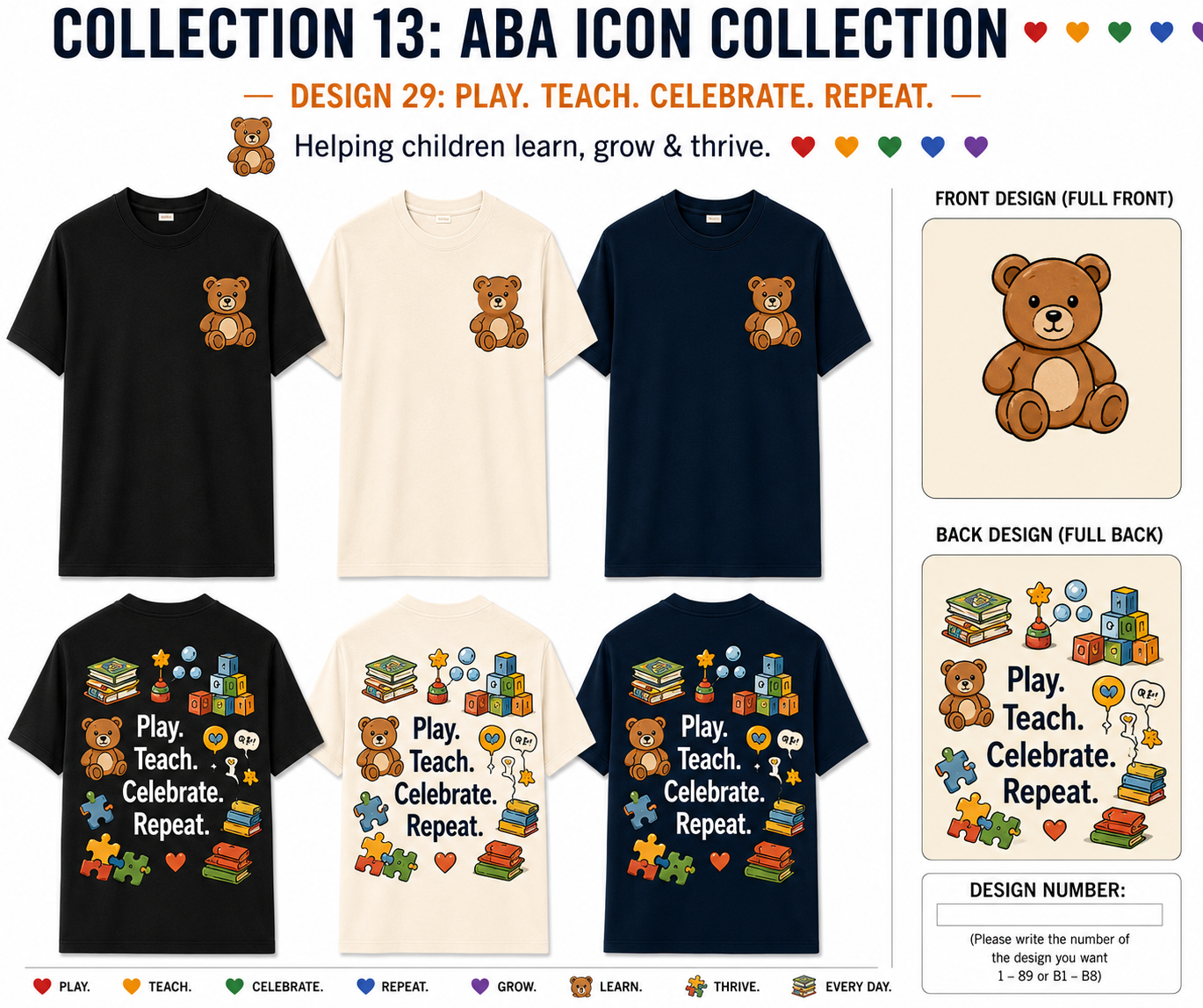 Play. Teach. Celebrate. Repeat. ABA Shirt – Autism Awareness Therapist Tee | BCBA, RBT, Special Education Teacher Gift