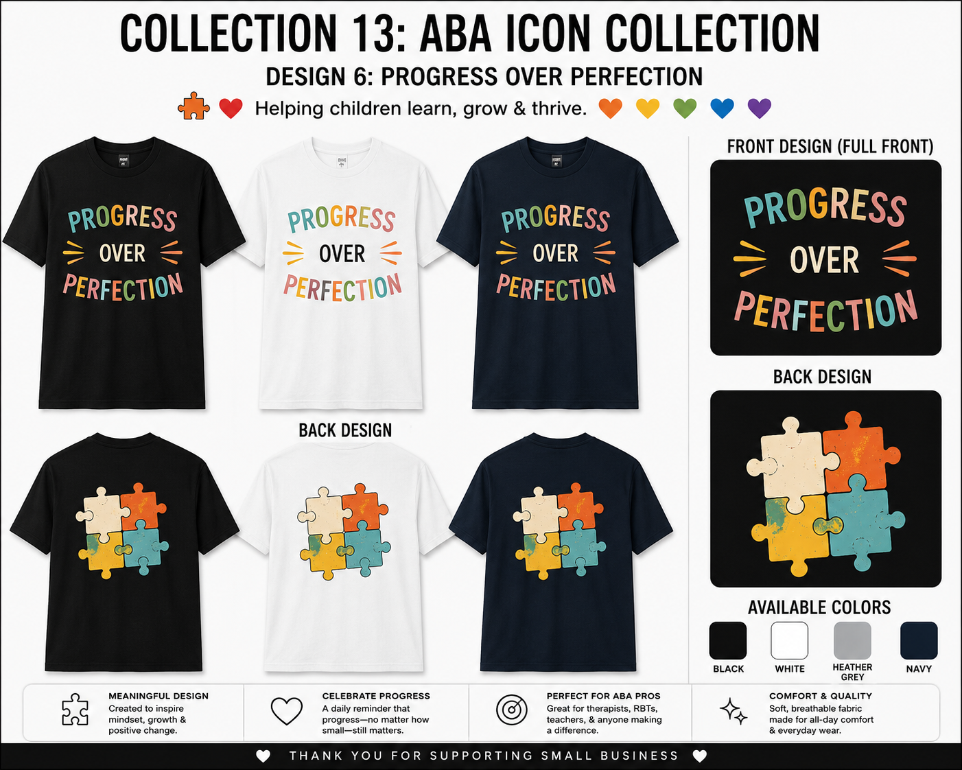 Progress Over Perfection ABA Shirt – Autism Awareness Therapist Tee | BCBA, RBT, Special Education Teacher Gift