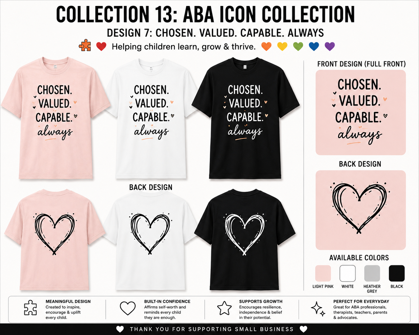 Chosen. Valued. Capable. Always. ABA Shirt – Autism Acceptance Inspirational Tee | BCBA, RBT, Special Education Teacher Gift