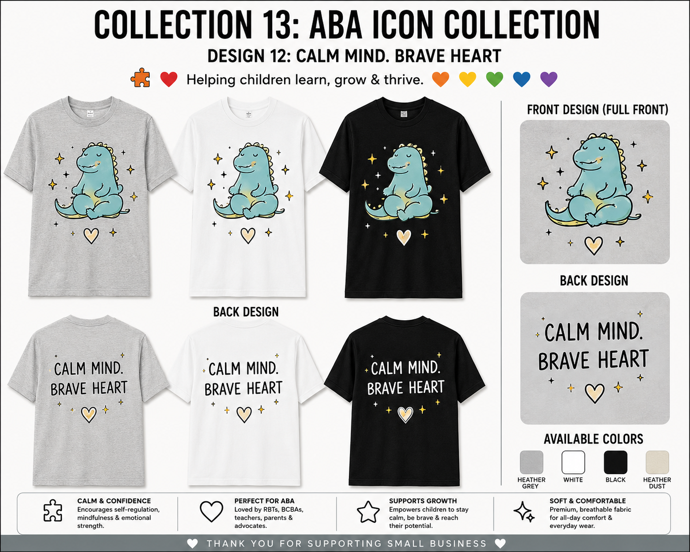 Calm Mind. Brave Heart ABA Shirt – Autism Awareness Teacher & Therapist Tee | BCBA, RBT, Special Education Gift