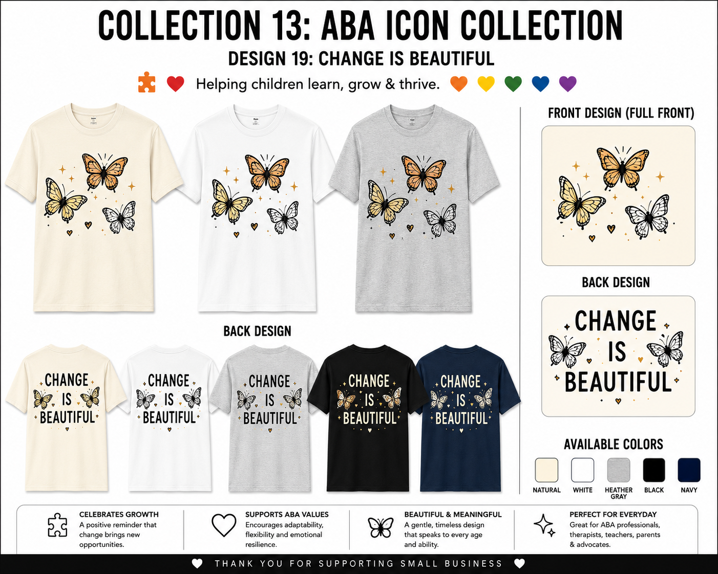 Change Is Beautiful ABA Shirt – Autism Awareness Teacher & Therapist Tee | BCBA, RBT, Special Education Gift