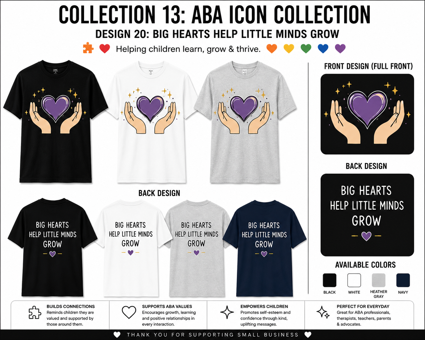 Big Hearts Help Little Minds Grow ABA Shirt – Autism Awareness Teacher & Therapist Tee | BCBA, RBT, Special Education Gift