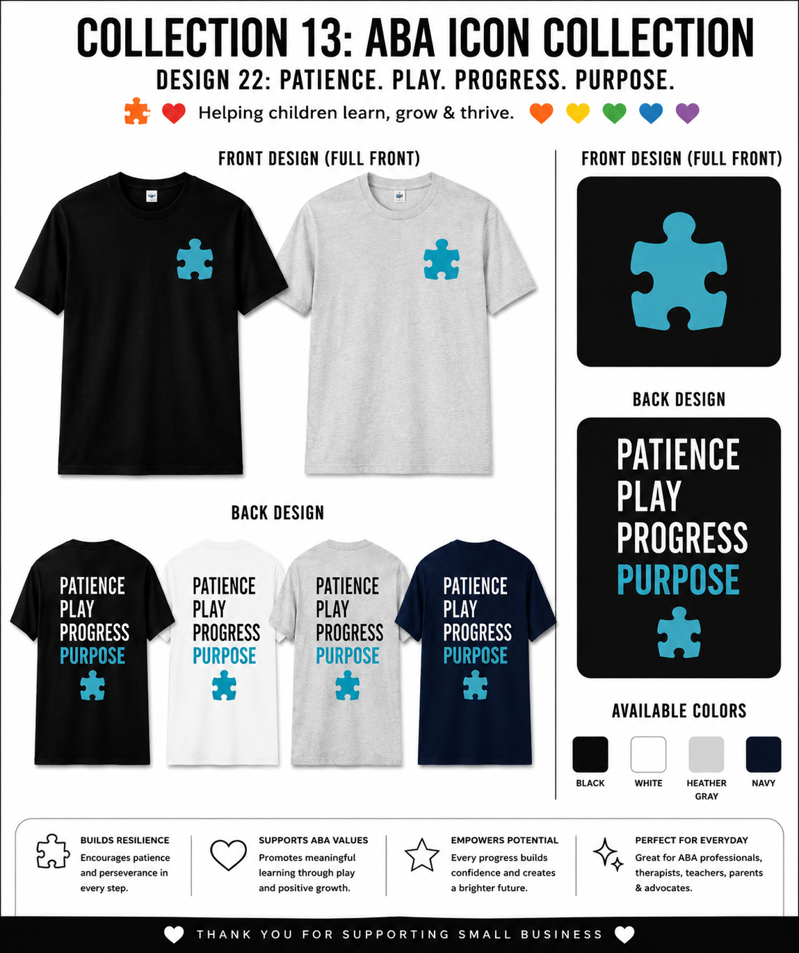 Patience Play Progress Purpose ABA Shirt – BCBA, RBT, Autism Awareness Teacher Tee | ABA Therapist Gift