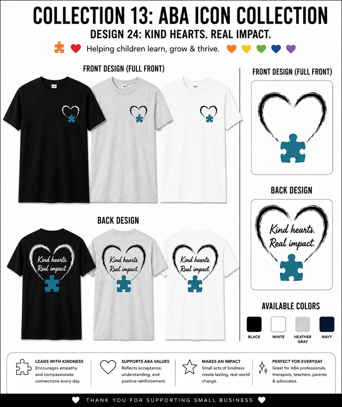 Kind Hearts Real Impact ABA Shirt – Autism Awareness Teacher & Therapist Tee | BCBA, RBT, Special Education Gift