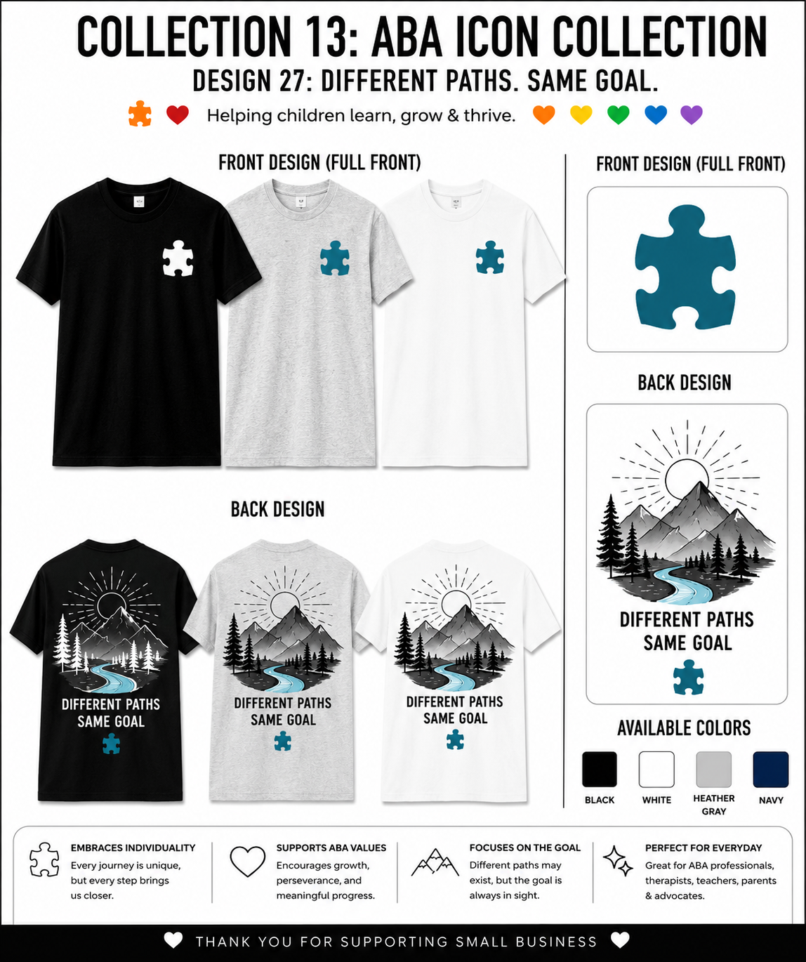 Different Paths Same Goal ABA Shirt – Autism Awareness Teacher & Therapist Tee | BCBA, RBT, Special Education Gift