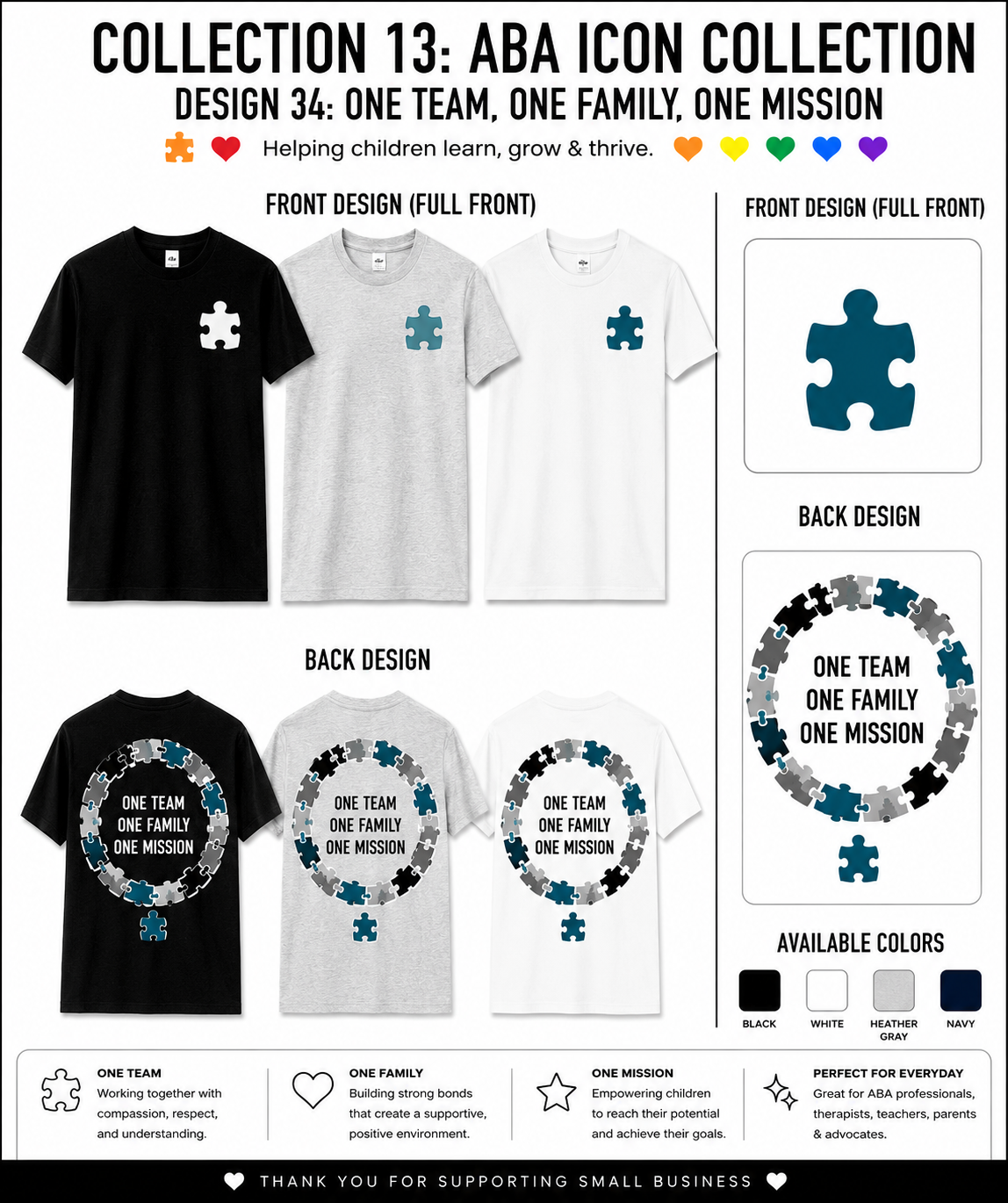 One Team, One Family, One Mission ABA Shirt – BCBA, RBT & Autism Therapist Tee | Special Education Teacher Gift