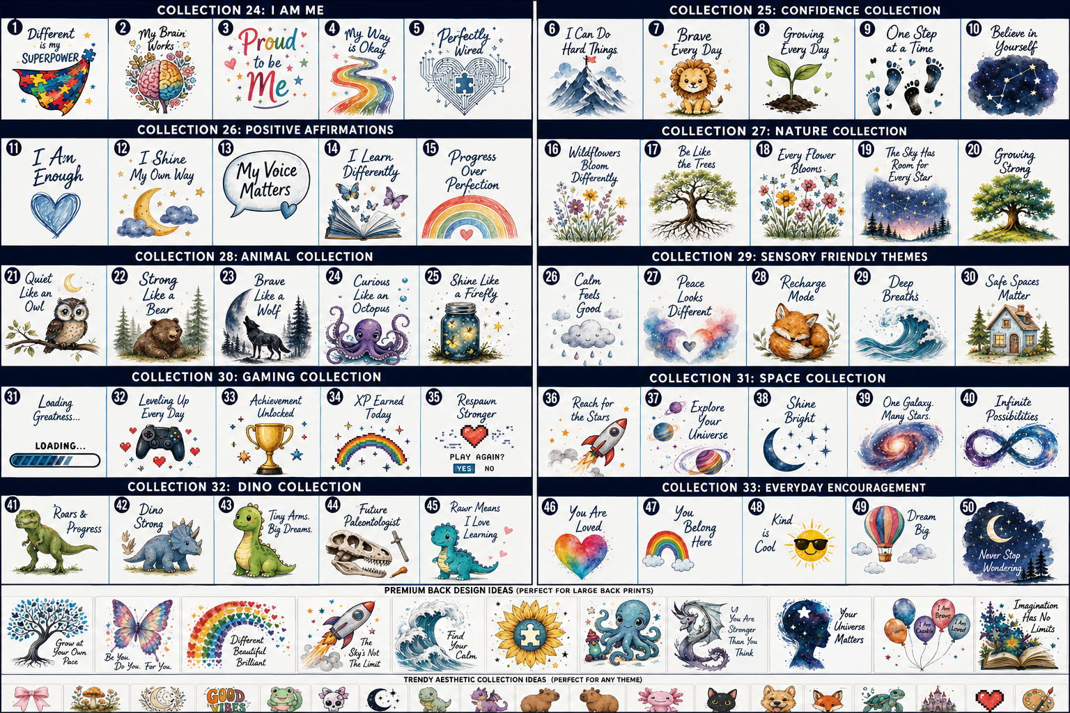 Autism & Neurodiversity Shirt Collection | 50 Inspirational Designs for Kids, Teens & Adults | Positive Affirmation, Sensory Friendly & Inclusive Graphic Tees