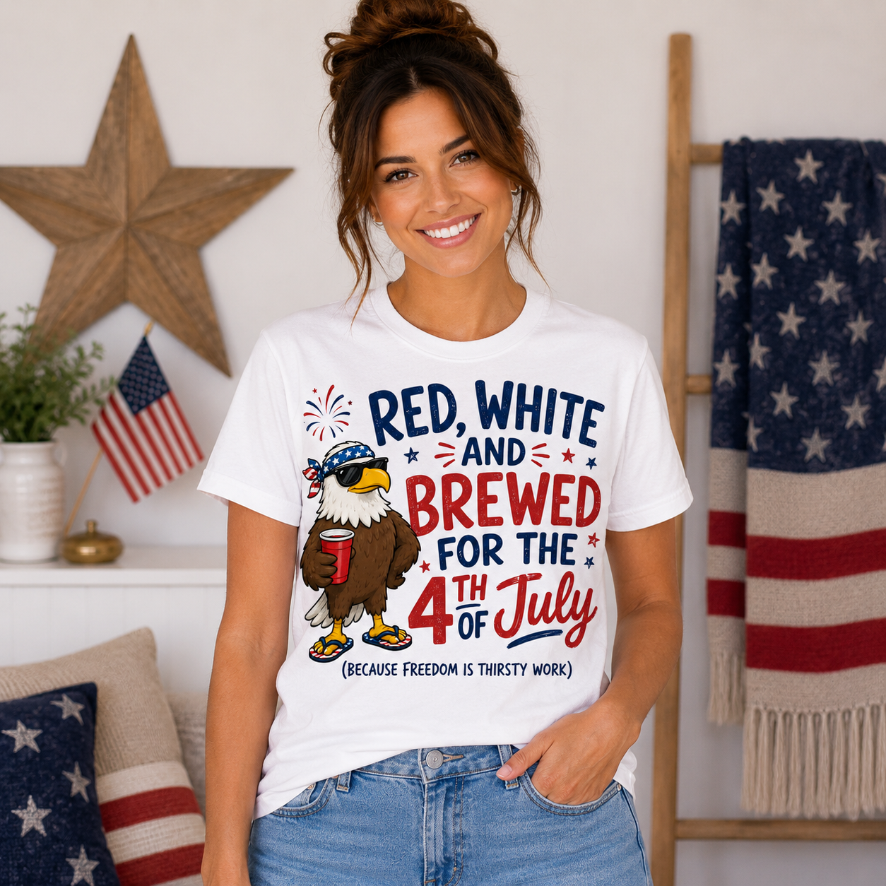 Red, White & Brewed for the 4th of July | Funny Patriotic Eagle Shirt