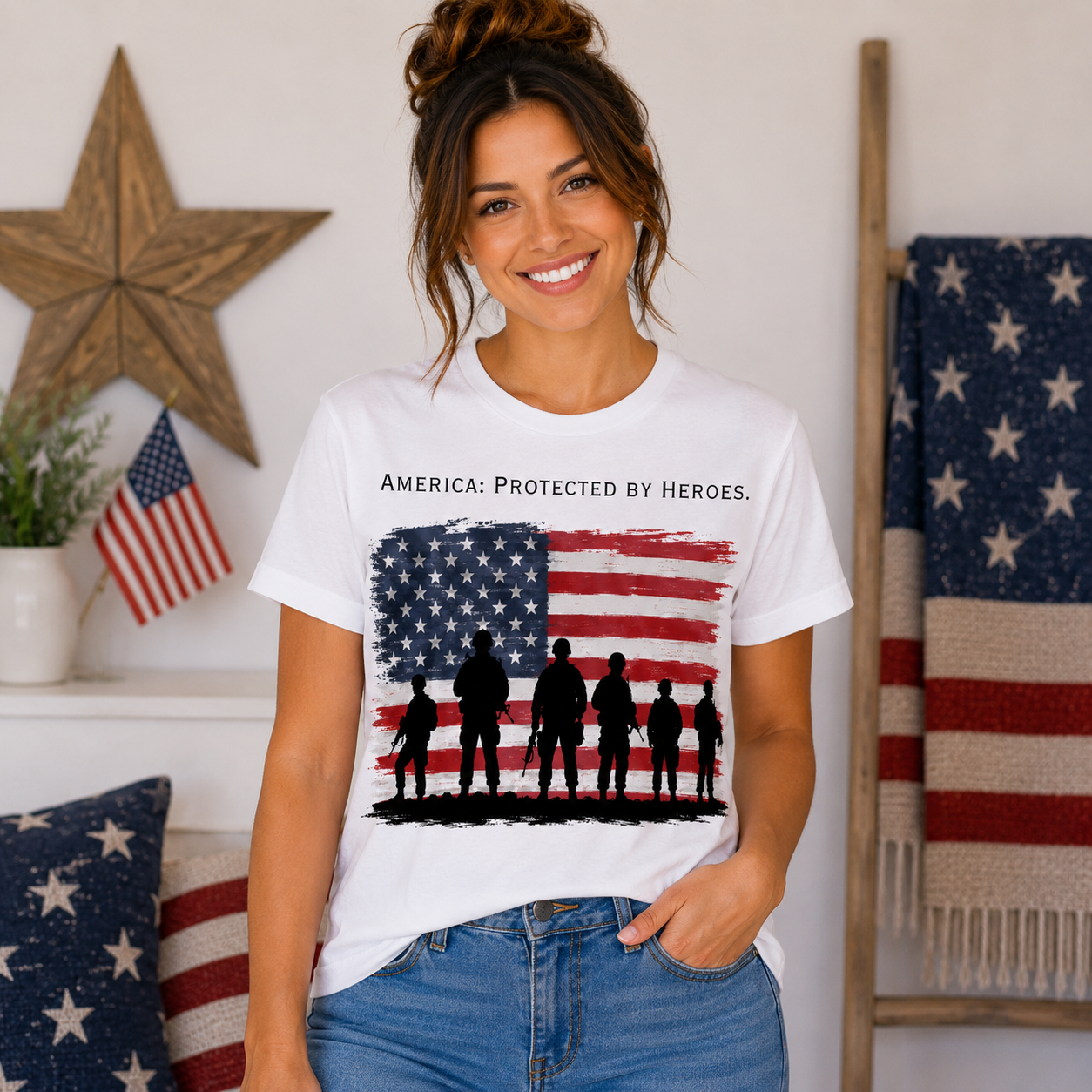 America: Protected By Heroes | Patriotic Military Tribute Flag T-Shirt