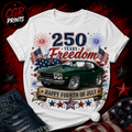250 Years of Freedom Classic Muscle Car Patriotic T-Shirt | Happy Fourth of July | 1776–2026 Independence Day Tee