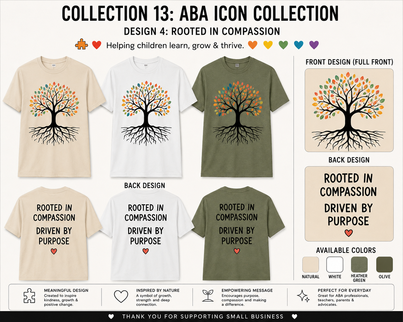 Rooted in Compassion, Driven by Purpose Autism Awareness Tee | BCBA, RBT, ABA Therapist & Special Education Shirt
