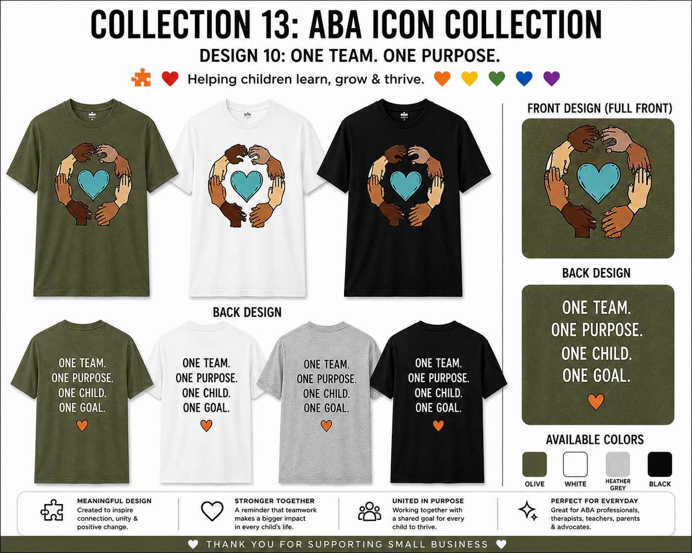 ABA One Team. One Purpose. Shirt – Teamwork Autism Awareness Tee | BCBA, RBT, ABA Therapist, Teacher & Special Education Shirt